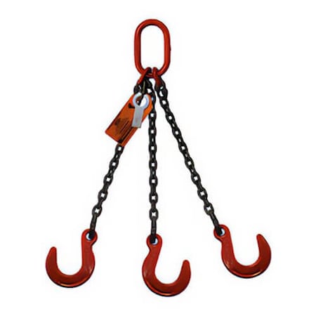 Hsi Three Leg Chain Slng, 9/32 in dia, 10ft L, Oblong Link to Foundry Hook, 11,200lb Lmt 10TOF9/32-10